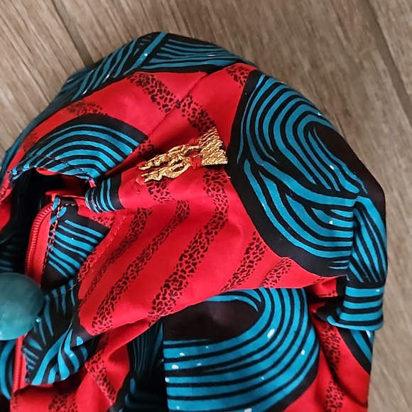 African tribal print bag beaded red and turquoise - Picture 11 of 13